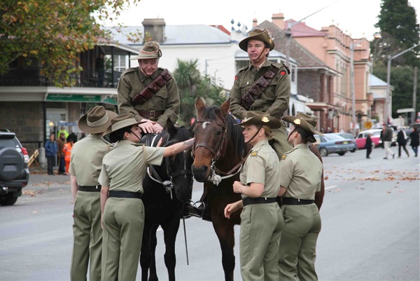 The Anzac Day march in Braidwood led by Light Horse riders Neal Lavis and Andrew Mortimer.